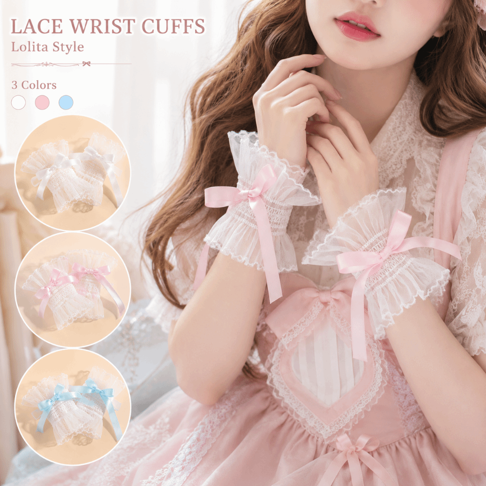 Fingerless Glove Knit - Sweet Pleated Ruched Detachable Cuffs Y2K